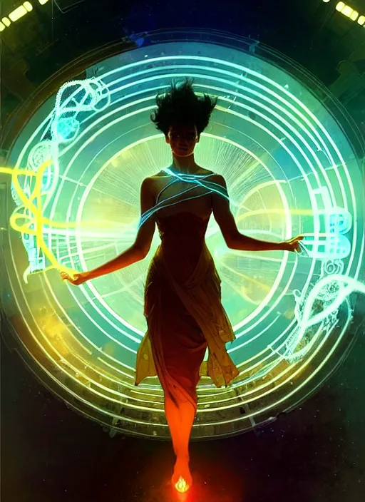 Image similar to high depth, collective civilization love, calm, healing, resting, life, hybrids, scifi, glowing lights!!, published concept art, mixed medias, image overlays, sharp focus, thin glowing wires, winning illustration, art by greg rutkowski and alphonse mucha, singularity!!!, 3 6 0 projection