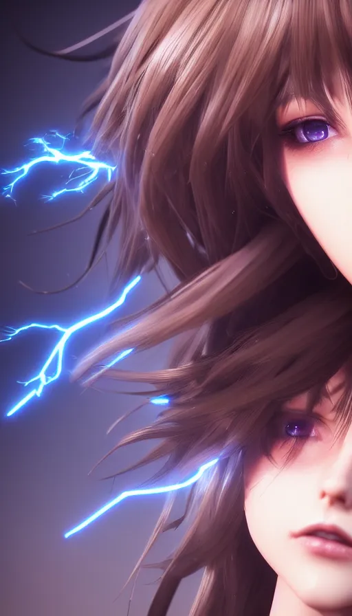 Image similar to render as a very beautiful 3d anime woman with short brown hair, blue eyes, heavy makeup, short smile, cinematic lightning, highly detailed, trending on Artstation, Unreal Engine 4k, cinematic wallpaper