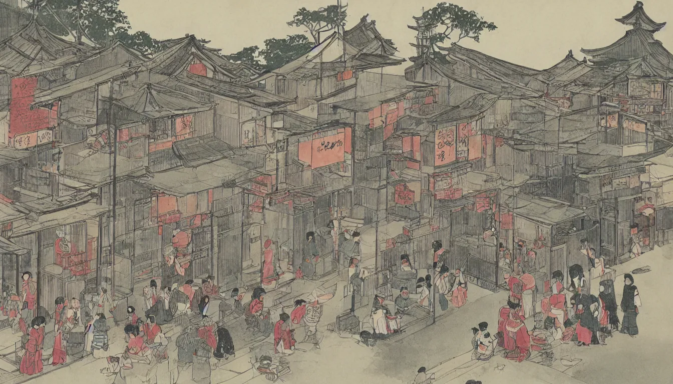 Image similar to calcutta, japanese illustration