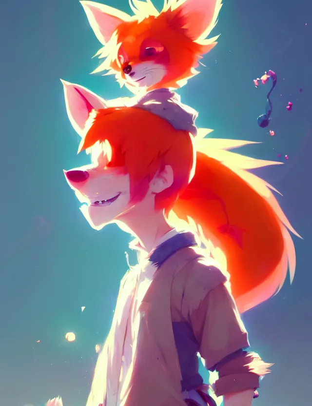 Image similar to a beautiful fullbody portrait of a cute anime boy with orange hair and pink fox ears. character design by cory loftis, fenghua zhong, ryohei hase, ismail inceoglu and ruan jia. artstation, volumetric light, detailed, photorealistic, fantasy, rendered in octane