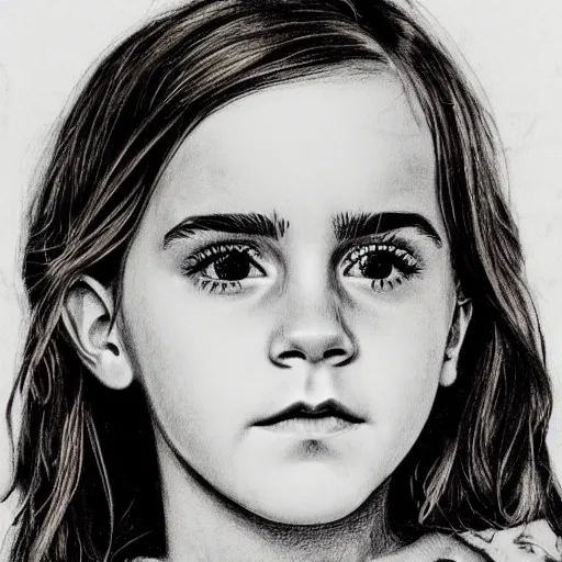 Prompt: childrens drawing of emma watson with owls,