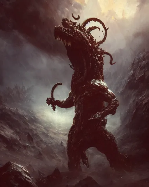 Prompt: oil painting of Angry Lovecraftian Beast Berserker holding sword, sharp focus, attack pose, fantasy style, octane render, volumetric lighting, 8k high definition, by greg rutkowski, highly detailed, trending on artstation, spaceship hallway background, centered, horror, sci-fi atmosphere