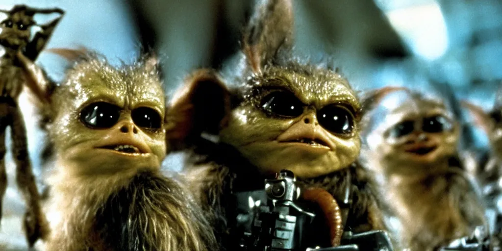 Prompt: frame from The empire strikes back gremlins