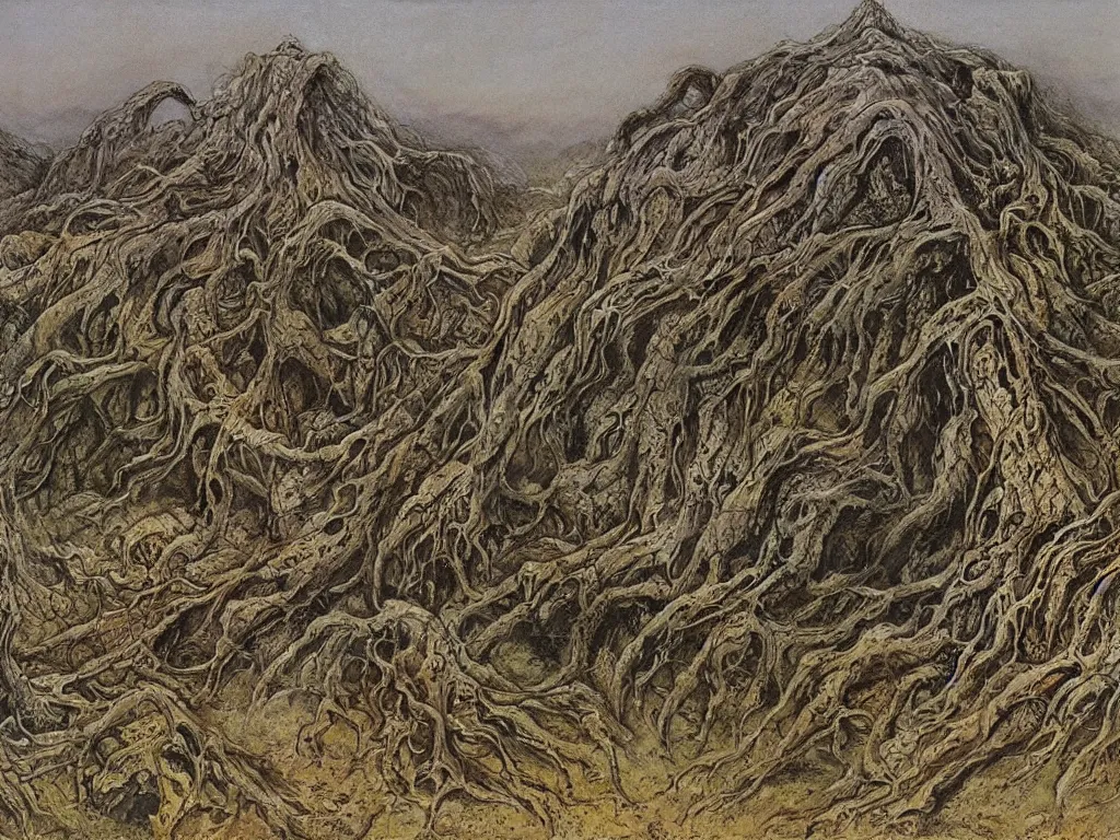 Image similar to landscape by H.R. Giger, Zdzislaw Beksinski, Todd McFarlane