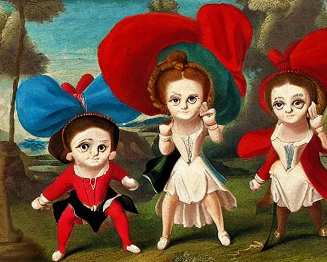 Image similar to a 1 6 0 0 s painting of powerpuff girls