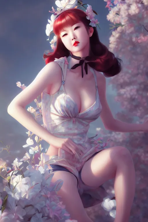 Image similar to a pin up and beautiful fashion and dreamlke japan girl, charming, art by artgerm & jeehyung lee & wlop, hyperdetailed, 8 k realistic, symmetrical, frostbite 3 engine, cryengine, dof, trending on artstation, wallpaper