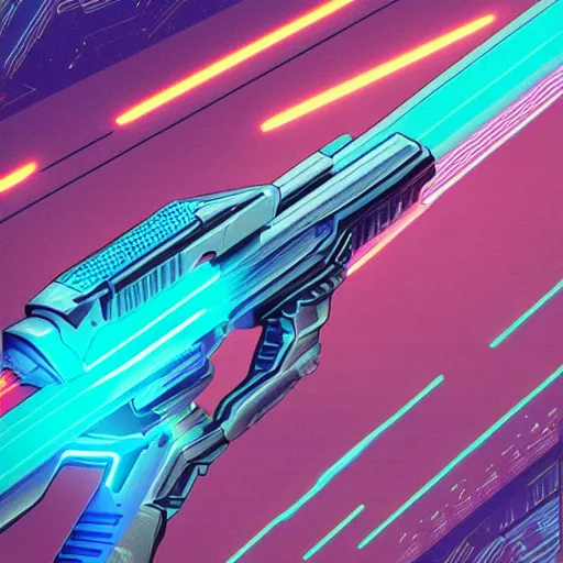 Image similar to laser pulse rifle, future outlined by whirling illuminated neon lines, outrun, vaporware, shaded flat illustration, digital art, trending on artstation, highly detailed, fine detail, intricate