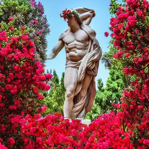 Prompt: greek statue covered in roses
