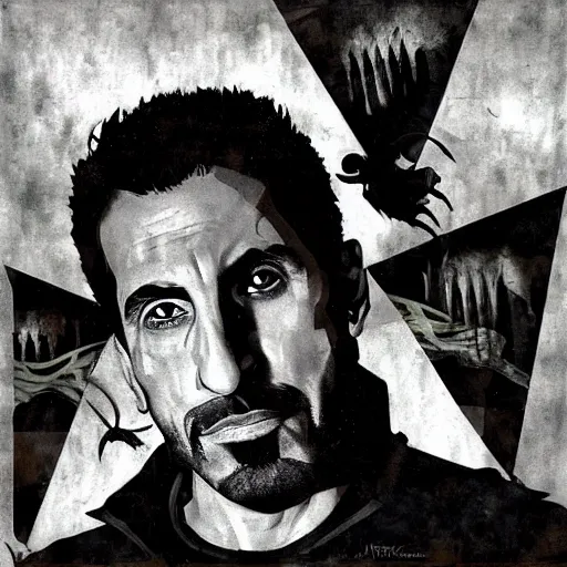 Prompt: Serj Tankian by Dave McKean