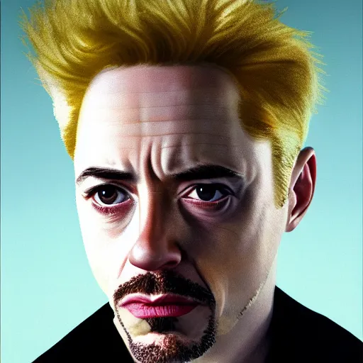 Image similar to realistic expired kodak film portrait of albino robert downey junior mix, hyperrealism, photorealistic, detailed, atmospheric, 8 k, award winning photography, cinematic