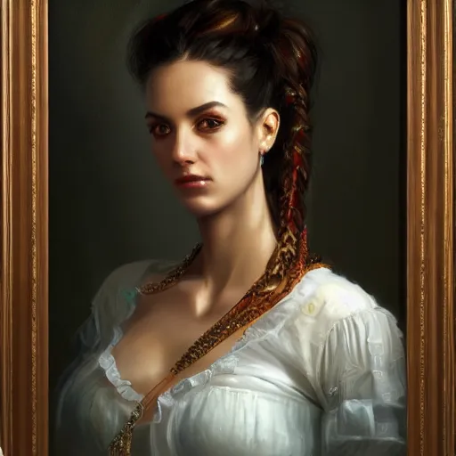 Prompt: portrait of an italian woman ( 3 5 ) from italy in 2 0 2 1, an oil painting by ross tran and thomas kincade