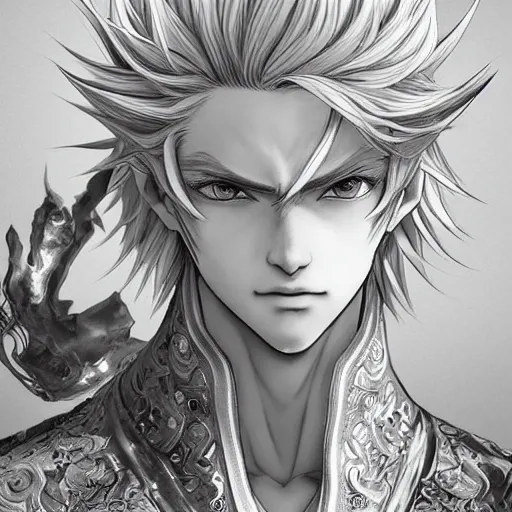 Prompt: an immortal xianxia cultivator with blonde hair as an absurdly handsome, elegant, young anime man, ultrafine hyperrealistic detailed face illustration by kim jung gi, irakli nadar, intricate linework, sharp focus, bright colors, matte, final fantasy, unreal engine highly rendered, global illumination, radiant light, intricate environment