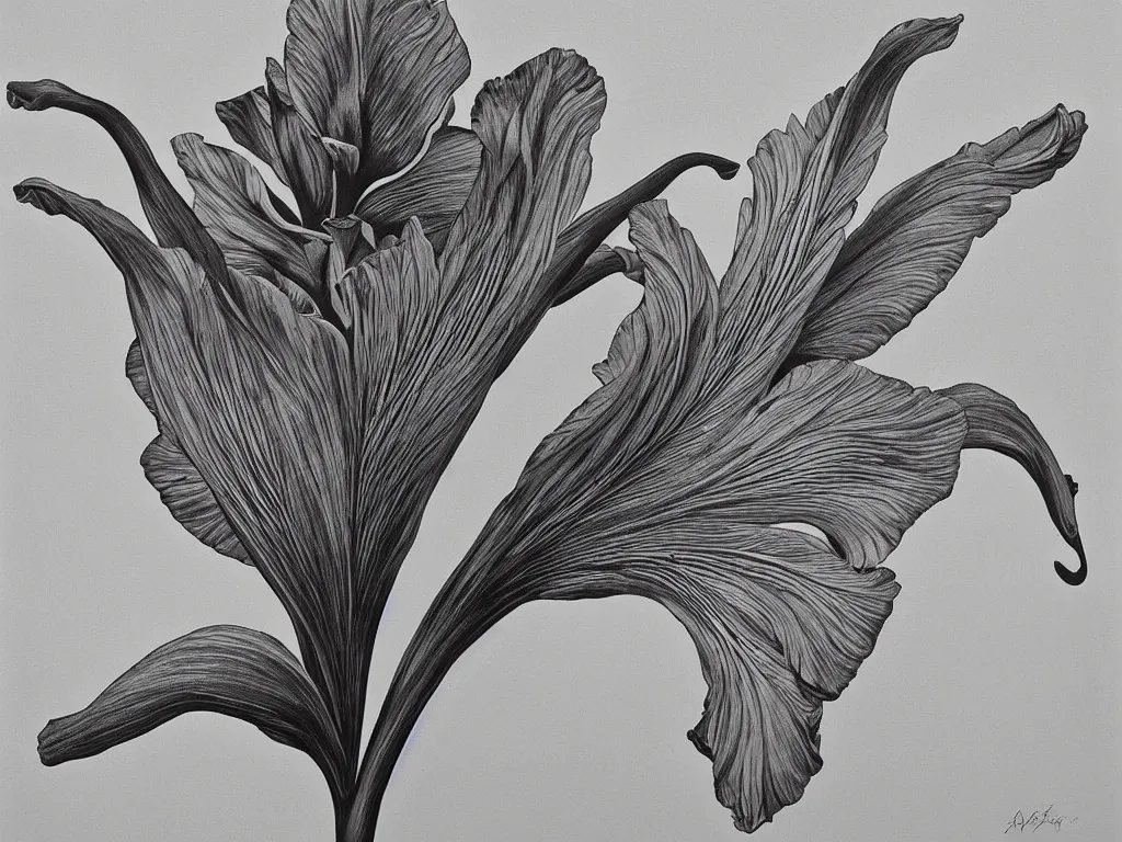 Image similar to Iris flower. Painting by Alex Grey, Karl Blossfeldt