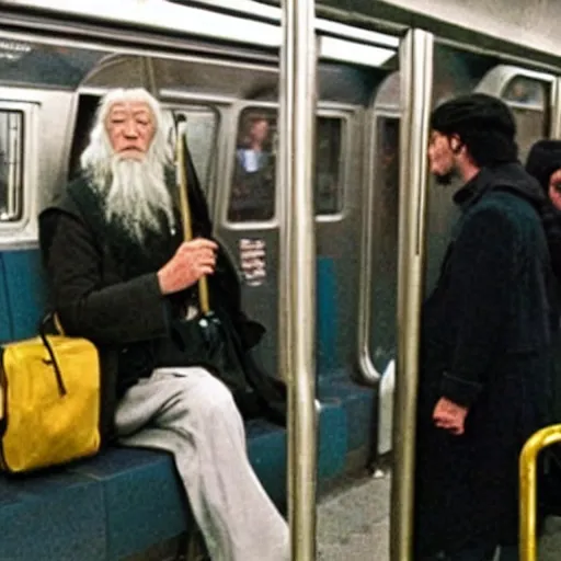 Image similar to gandalf riding the subway