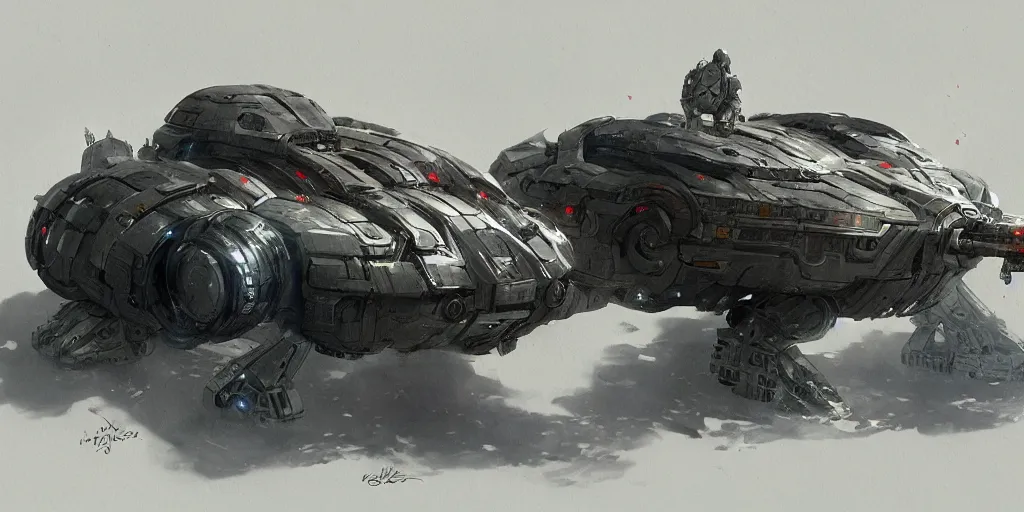 Prompt: concept sketch of a compact highly armored space vehicle, highly detailed, illustration, futuristic, intricate, concept art by Feng Zhu and Greg Rutkowski