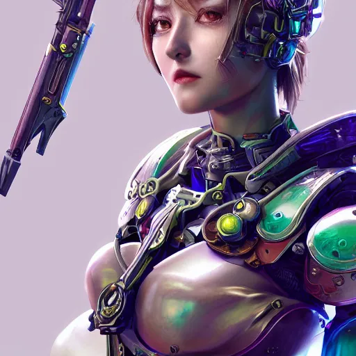 Image similar to studio portrait of lawful good colorful female holy mecha paladin absurdly beautiful, elegant, young sensual graceful woman, ultrafine hyperrealistic detailed face illustration by kim jung gi, irakli nadar, intricate linework, sharp focus, bright colors, matte, octopath traveler, final fantasy, unreal engine highly rendered, global illumination, radiant light, intricate environment