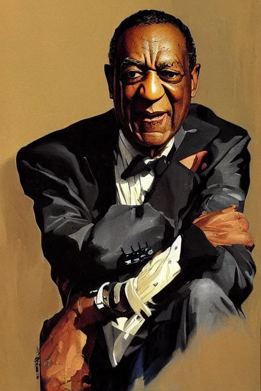 Image similar to old bill cosby painting by jc leyendecker!! phil hale!, angular, brush strokes, painterly, vintage, crisp
