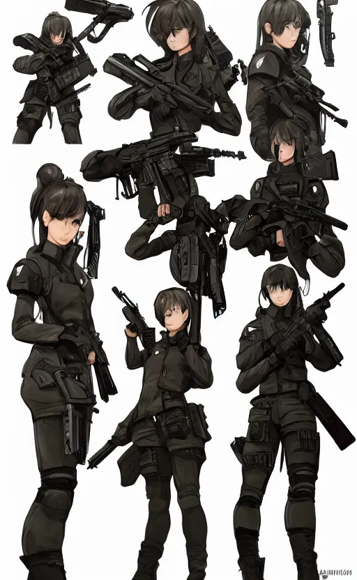 Prompt: highly detailed, high resolution, character design art, stunning, volumetric lightning, realistic guns, girls frontline style, matte, sharp focus, 150mm, illustration, artstation, by kuvshinov ilya, professional result, realistic human anatomy, simple design, realistic military gear