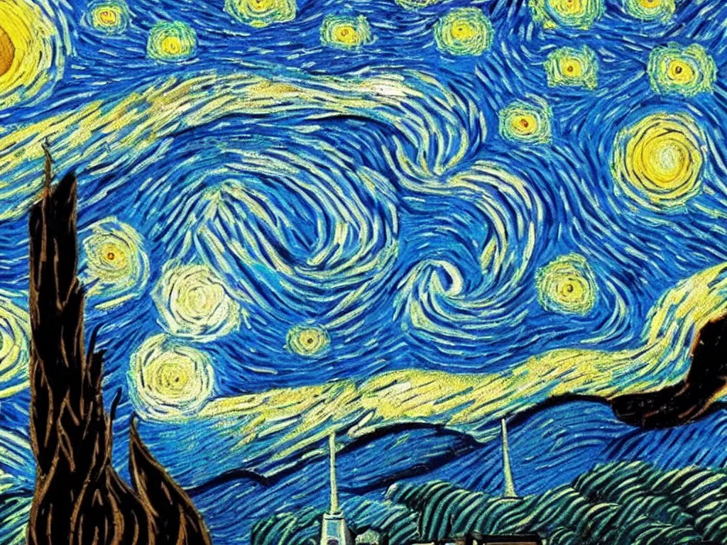 Prompt: van gogh starry night rotated 1 8 0 ⁰ degrees