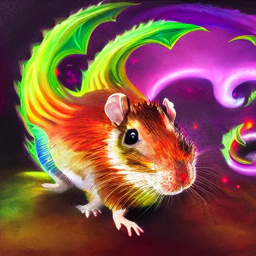 Image similar to an oilpainting of a psychedelic hamster dragon hybrid, hd, artstation, digital art, 4k, 8k