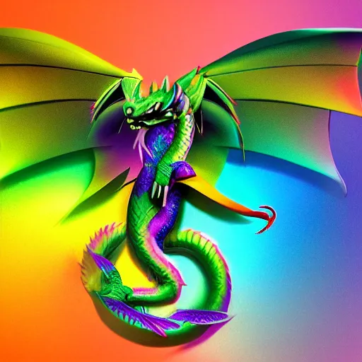 Image similar to a tiny dragon with rainbow colored wings, high resolution film still, 4k, HDR color