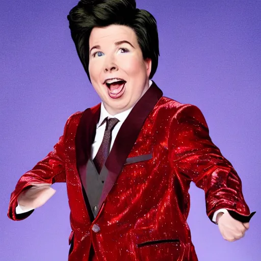 Image similar to Michael mcintyre as a drag queen on a catwalk