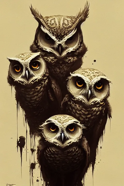 Image similar to portrait of a rock band made up of anthropomorphic owls, dramatic lighting, highly detailed, digital painting, artstation, concept art, smooth, sharp focus, illustration, art by wlop, mars ravelo and greg rutkowski