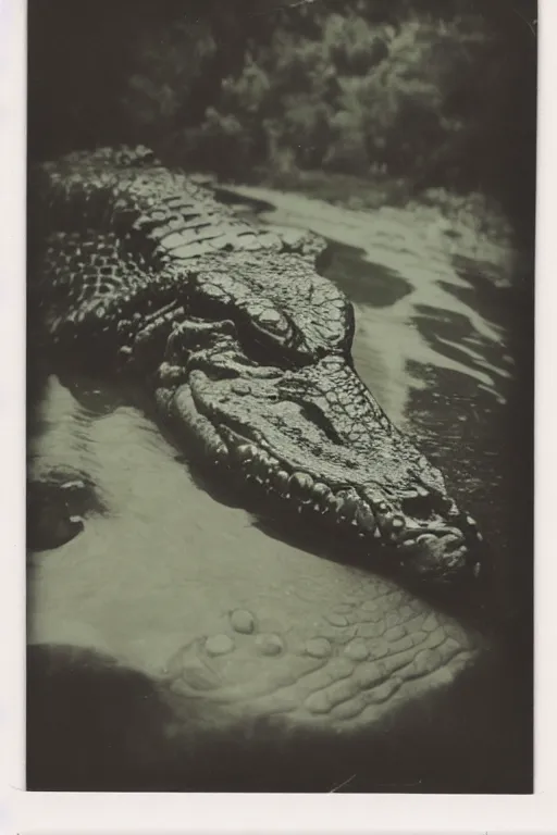 Prompt: a beautiful polaroid of a crocodile headed god