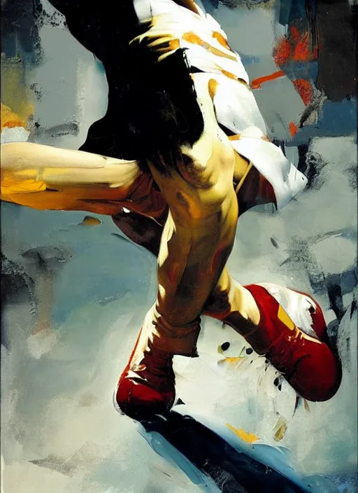 Image similar to quentin tarantino mayonnaise feet, painting by phil hale, fransico goya,'action lines '!!!, graphic style, visible brushstrokes, motion blur, blurry, visible paint texture, crisp hd image