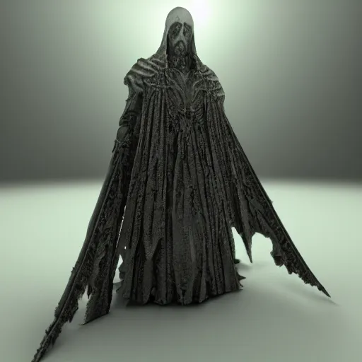 Prompt: A necromancer. Highly detailed 3d fractal, volumetric lighting, sharp focus, ultra-detailed, hyperrealistic, complex, intricate, 3-point perspective, hyper detailed, unreal engine 5, IMAX quality, cinematic, finely detailed, small details, extra detail, symmetrical, high resolution, rendered 3D model, octane render, arnold render, PBR, path tracing, 8k, 4k, HD, hi-res, award-winning, awe-inspiring, ground-breaking, masterpiece , artgem, Dark Fantasy mixed with Socialist Realism, saturated colours