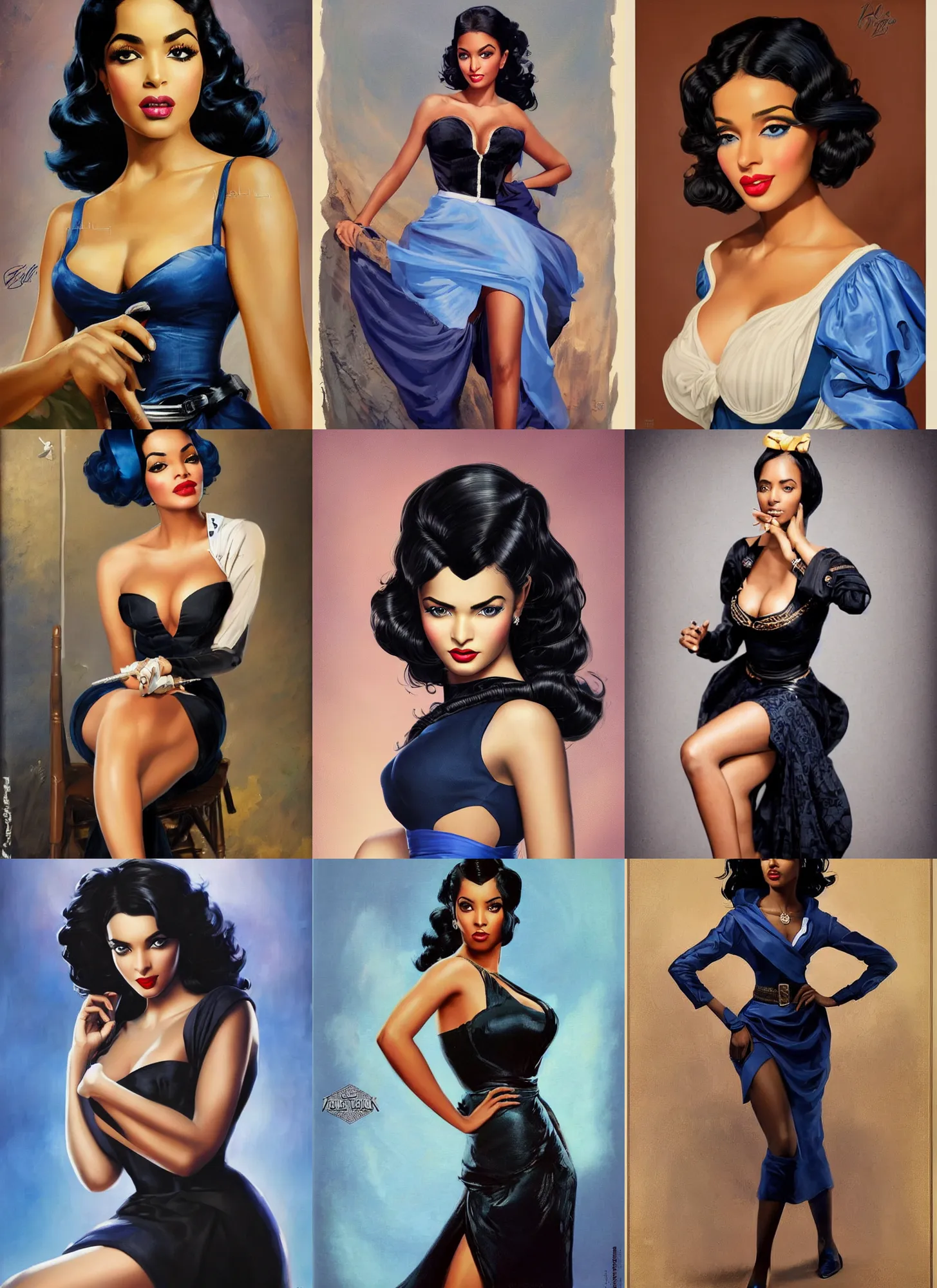 Prompt: african ameera al taweel, blue eyes, wavy black hair, seductive, beautiful by gil elvgren, in the skin of fortnite