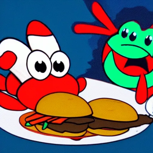 Image similar to mr. krabs eating a krabby patty