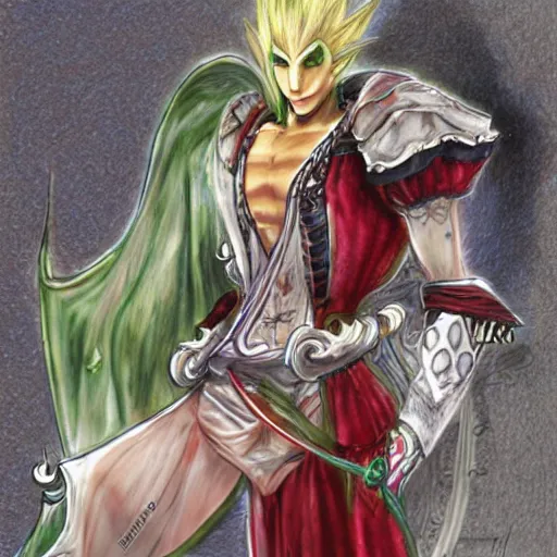 Prompt: kefka palazzo using a smartphone by yoshitaka amano, concept art