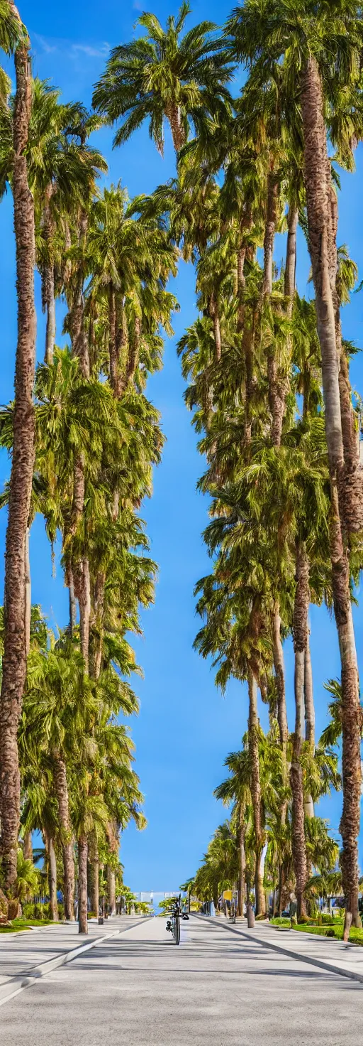 Prompt: photo sidewalk with bike path, palm trees, accessible for the disabled, by professional photographer, 8 k resolution, photo, high quality