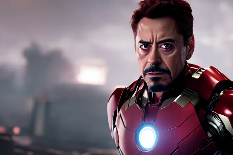 Image similar to film still of zombie Tony Stark in new avengers movie, 4k