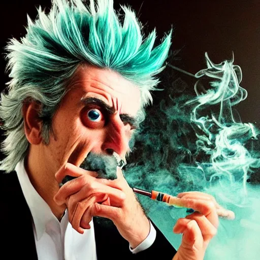 Prompt: rick sanchez smoking