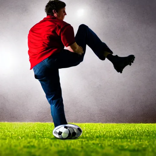 Image similar to a man kicking a football, photo,