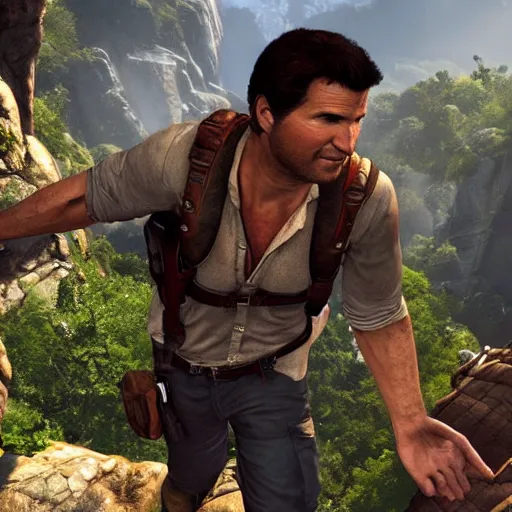 Prompt: will ferrell stars as nathan drake in the playstation 4 video game uncharted, detailed beautiful screenshot