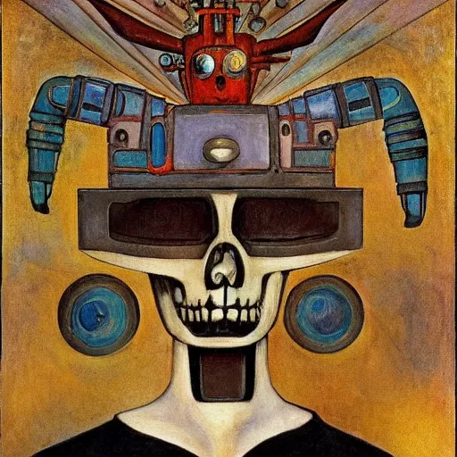 Prompt: the robot wearing the bone crown, by Annie Swynnerton and Diego Rivera, symbolist, dramatic lighting, elaborate geometric ornament, Art Brut ,god rays, soft cool colors,smooth, sharp focus, extremely detailed, Adolf Wölfli