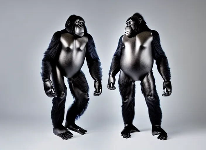 Image similar to studio photo still of a full body gorilla in a space suit, 8 k, studio lighting, key light from right side,