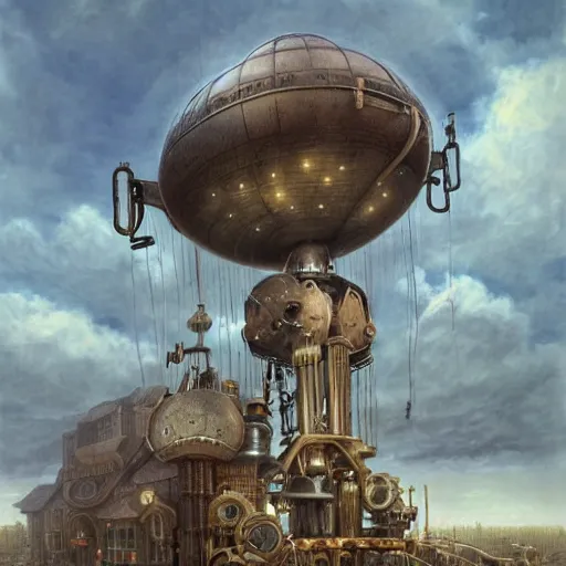 Image similar to a hyperrealistic painting of a beautiful female steampunk goddess, standing at an airship docking station, by john kenn mortensen, highly detailed,