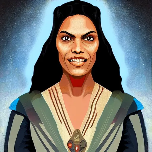 Image similar to “realistic portrait of Rosario Dawson as Ashoka Tano (star wars), digital art”