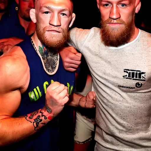 Image similar to conor mcgregor dancing at a nightclub in italy with ivan drago