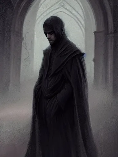 Image similar to a sad man, black clothes. mourning, grieving. intricate, elegant, highly detailed, digital painting, artstation, concept art, sharp focus, illustration, by justin gerard and artgerm, 8 k