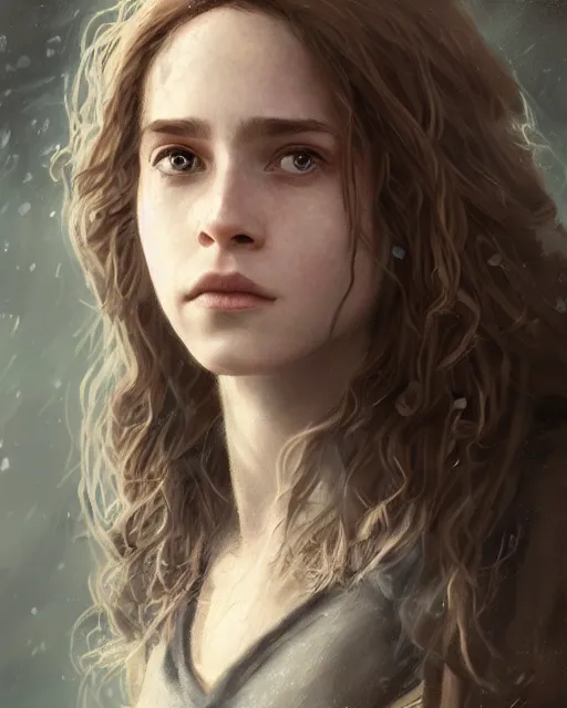 Image similar to portrait of hermione granger, hyper realistic face, beautiful eyes, fantasy art, in the style of greg rutkowski, intricate, hyper detailed, smooth