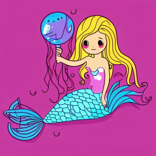 Image similar to A mermaid floating with jellyfish, For kids, Vector SVG without coloring, line only