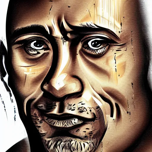 Image similar to A portrait of Dwayne Johnson, in the style of modern anime, city, rain