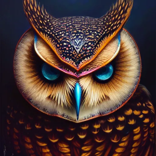 Prompt: a ultradetailed beautiful concept art of a an intricate wooden mask of an owl painted with beautiful colors, but the mask seems to hide some dark secret, photorealism, concept art, sharp details, high resolution 4 k, by tom bagshaw, greg rutkowski, charli bowater and artgeem