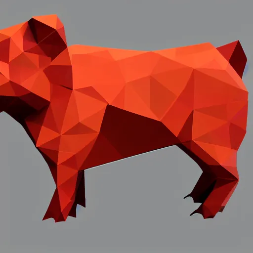 Image similar to a geometric low poly pig, by mark li