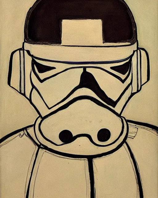 Image similar to portrait of a stormtrooper by egon schiele